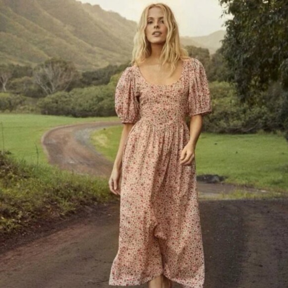 Doen Abrielle Dress in Liberty Fabric Coral Poppy Bell Floral Size M